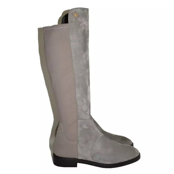 $750 STUART WEITZMAN Keelan OVER THE KNEE Boot GRAY SUEDE GOLD LOGO 7.5 (PB39) - Picture 1 of 8